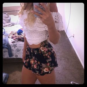 Lace overlay crop top zip back